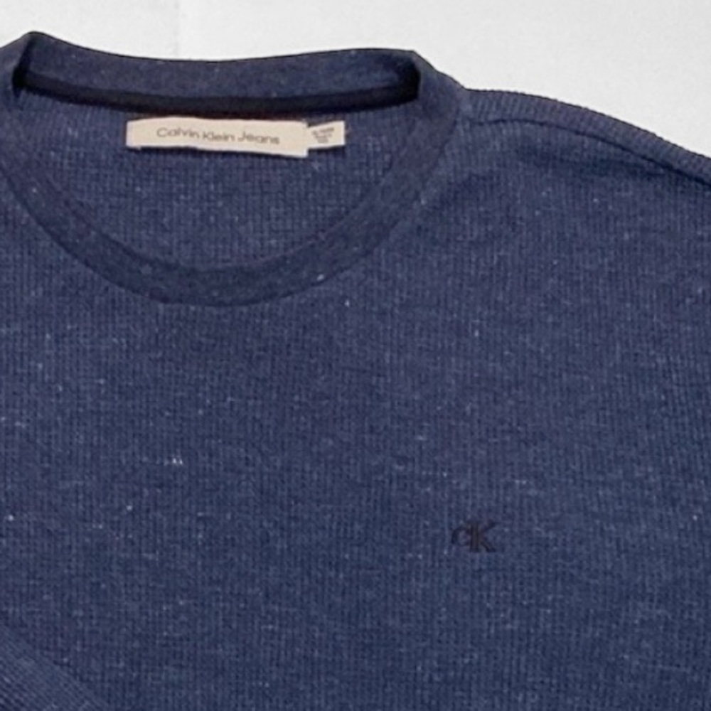 Calvin Klein Blue Waffle Knit Long Sleeve Pullover Size xlarge
